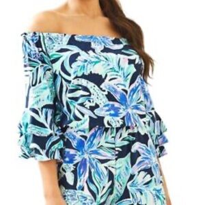 Lilly Pulitzer Blue and Green Off-Shoulder Jumpsuit